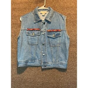 Gino Ginori VINTAGE USA MADE Demin Vest Aztec Trim Accents S Cowgirl Rodeo